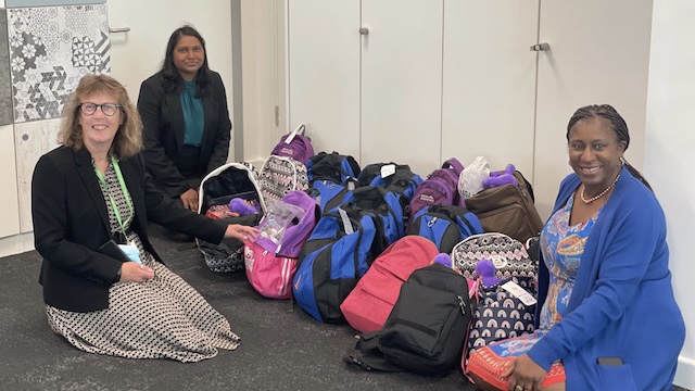 Carol Douch, Reshma Bessesar and Jeanette Duncan with a selection of bags from Comfort Cases