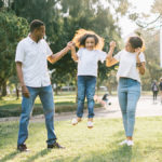 family playing outdoors