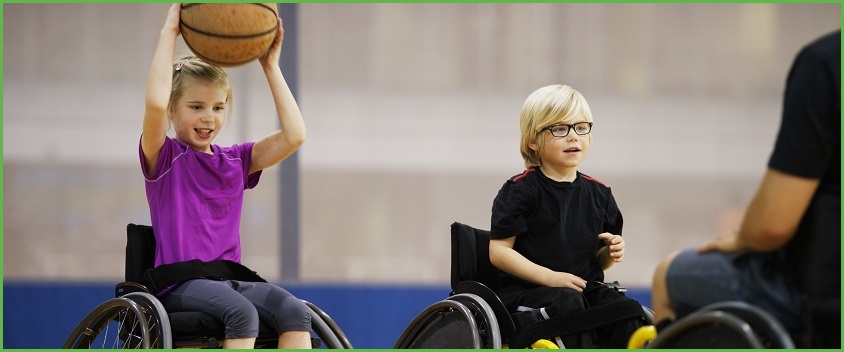 Children playing wheelchair basketball