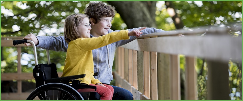 Brother helping his disabled sister enjoy her day out